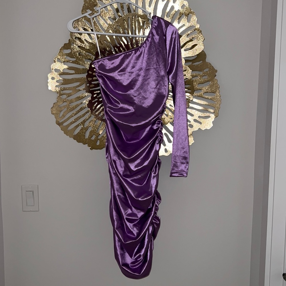 80’s Shiny One Shoulder Scrunched Back Dress from Shein